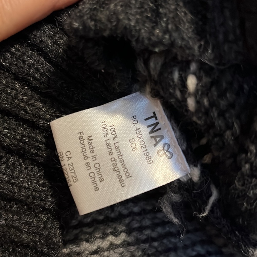 TNA: Cozy Black and Gray Zip Shawl Collar Sweater with Reindeer Motif. Sz L. - Picture 6 of 8